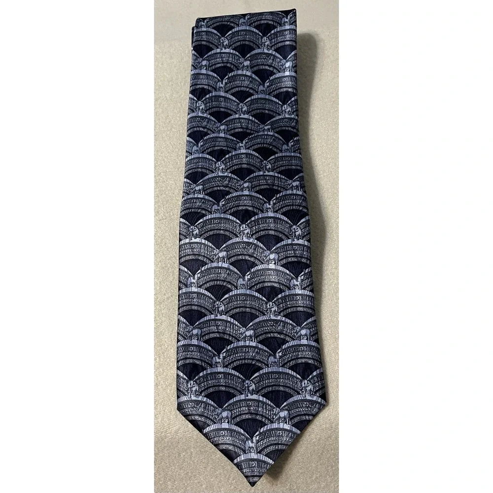 Gianfranco Ferre Studio‎ Silk Tie Elephant Arch Made In Italy Blue Gray Necktie